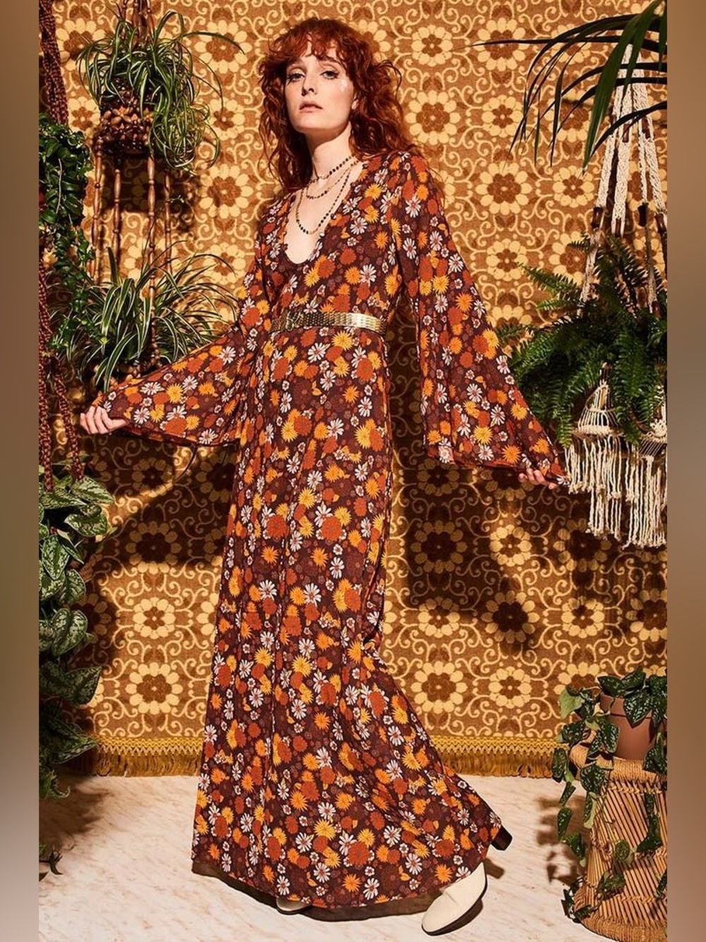 The Hippie Shake Lady of The Canyon Maxi Dress Bell sleeves Retro - Picture 9 of 9